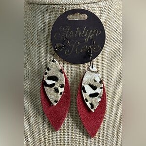 Ashlyn Rose Double-Layered Faux Leather Animal Print Earrings Brand New